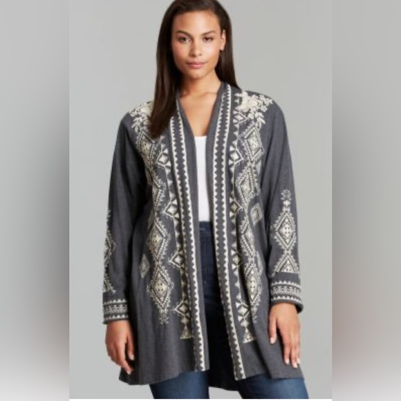 Johnny Was Tulia Embroidered Gray Duster Cardigan Boho Size Lg - Picture 1 of 7